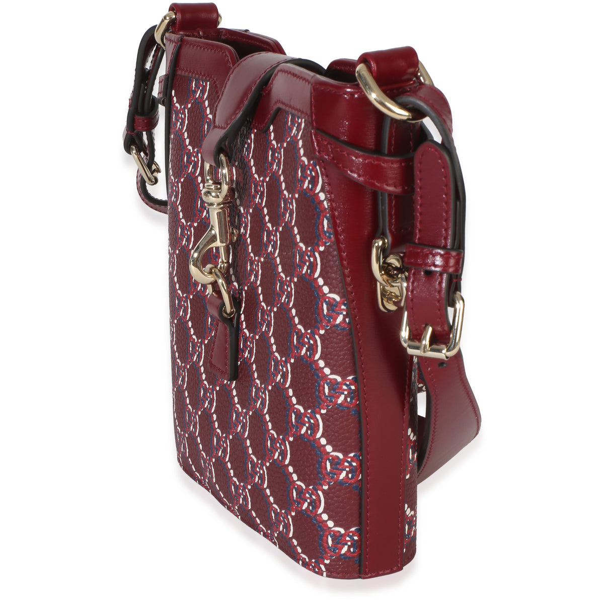 Gucci Red Multicolor GG Monogram Grained Calfskin Mini Shadow Bucket Bag Handbag 2