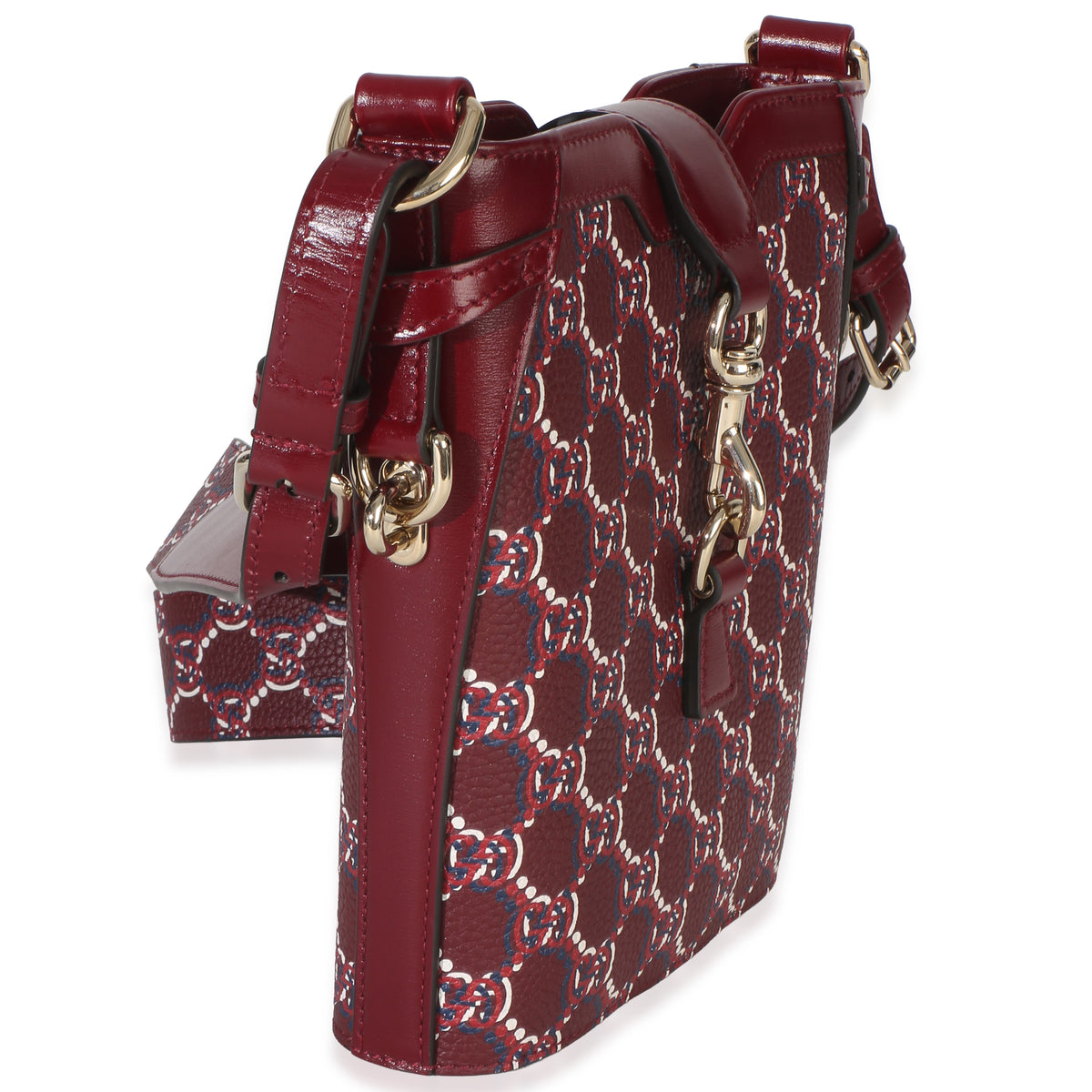 Gucci Red Multicolor GG Monogram Grained Calfskin Mini Shadow Bucket Bag Handbag 3