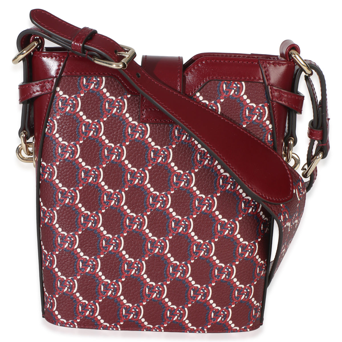 Gucci Red Multicolor GG Monogram Grained Calfskin Mini Shadow Bucket Bag Handbag 4