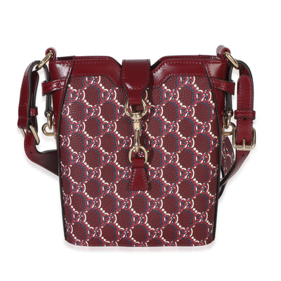 Gucci Red Multicolor GG Monogram Grained Calfskin Mini Shadow Bucket Bag Handbag fv