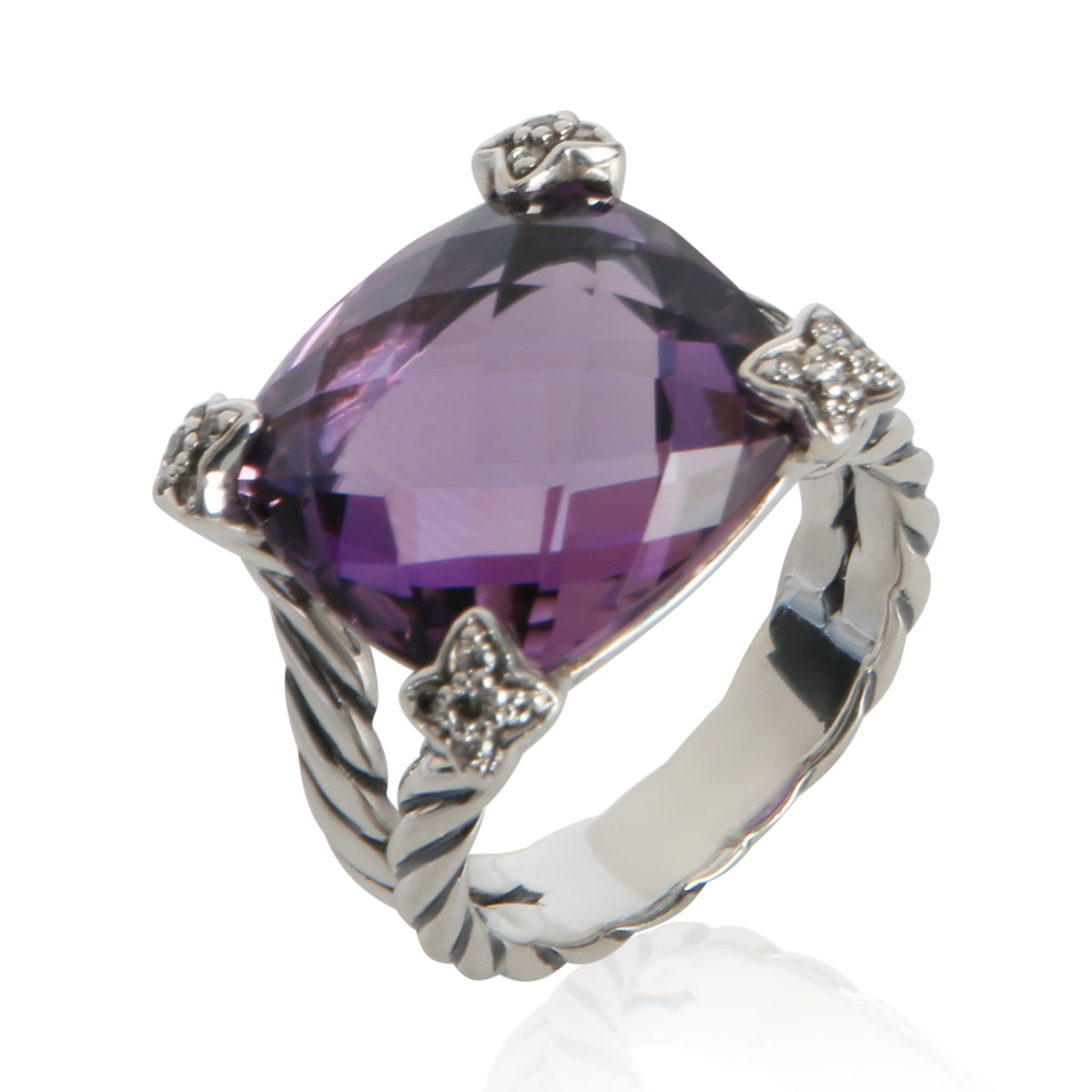 David Yurman Sterling Silver Amethyst and Diamond On Point Ring bv