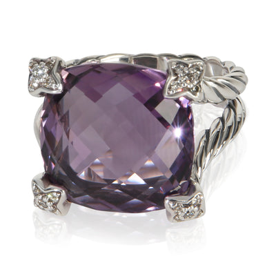 David Yurman Sterling Silver Amethyst and Diamond On Point Ring fv