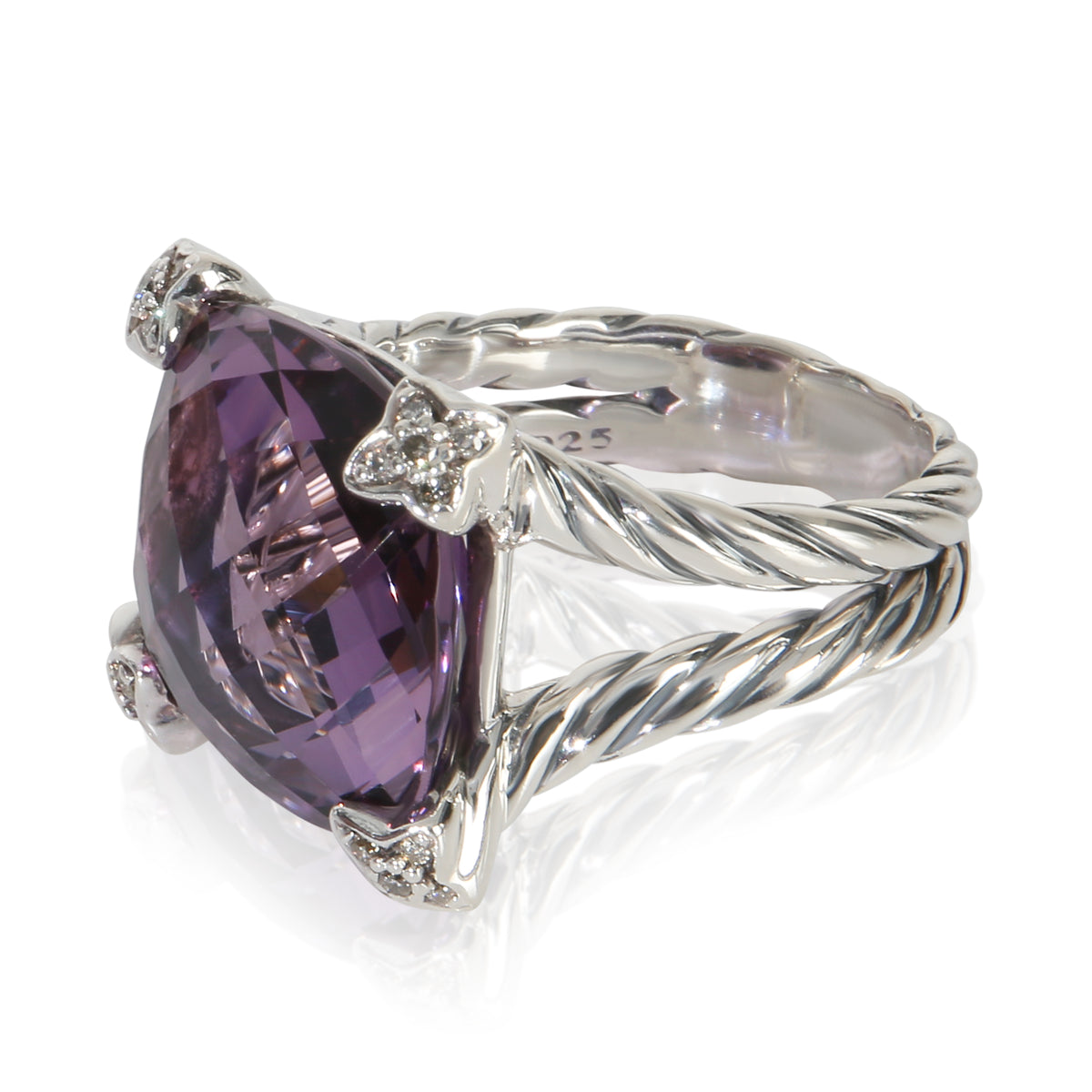 David Yurman Sterling Silver Amethyst and Diamond On Point Ring sv