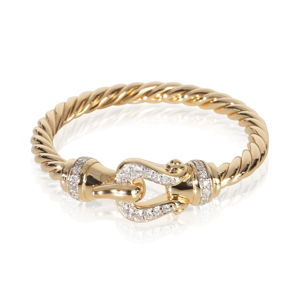 David Yurman Yellow Gold Diamond Petite Buckle Ring fv