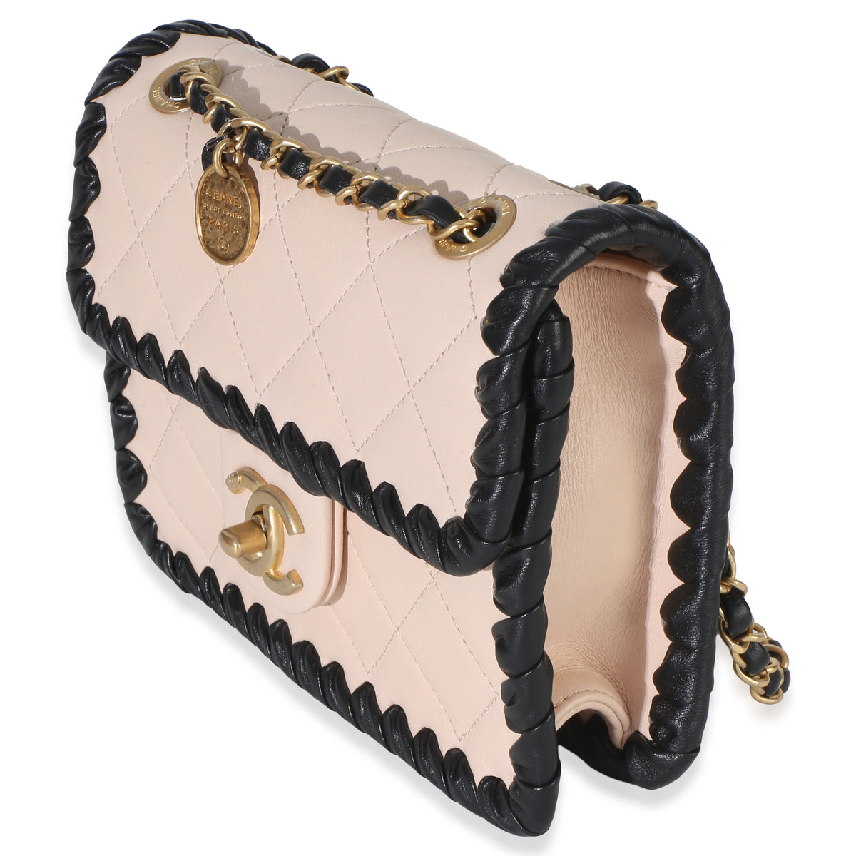 Chanel Black Beige Braided Calfskin Mini My Own Frame Flap Bag Handbag 2