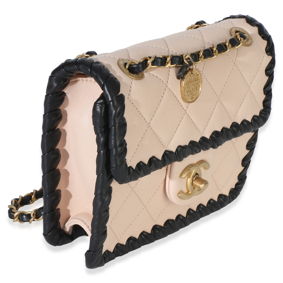 Chanel Black Beige Braided Calfskin Mini My Own Frame Flap Bag Handbag 3