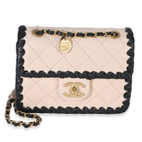 Chanel Black Beige Braided Calfskin Mini My Own Frame Flap Bag Handbag fv
