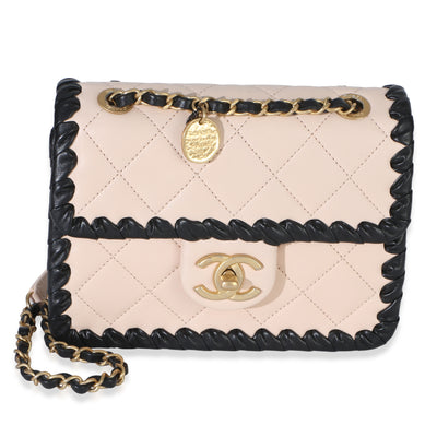 Chanel Black Beige Braided Calfskin Mini My Own Frame Flap Bag Handbag fv