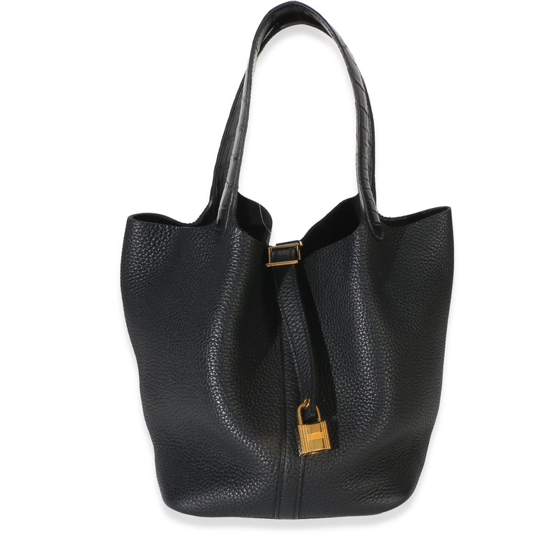 Hermès Black Clemence Matte Alligator Touch Picotin Lock 22 PHW Handbag id
