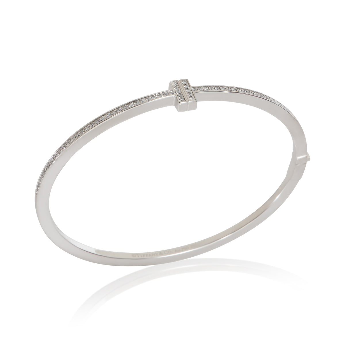 Tiffany & Co. White Gold Diamond Tiffany T Narrow Hinged Bracelet bv