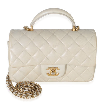 Chanel Greige Quilted Lambskin Mini Top Handle Rectangular Flap Bag Handbag id