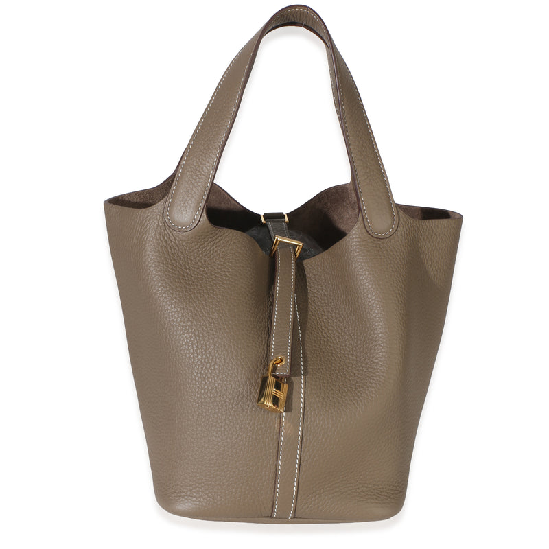 Hermès Etoupe Clemence Picotin Lock 22 PHW Handbag fv