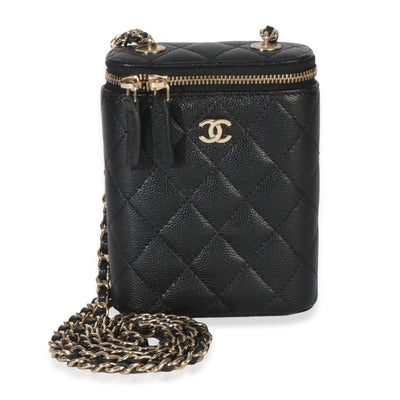 Chanel Black Caviar Quilted Small Vertical Coco Beauty Vanity Case Handbag fv