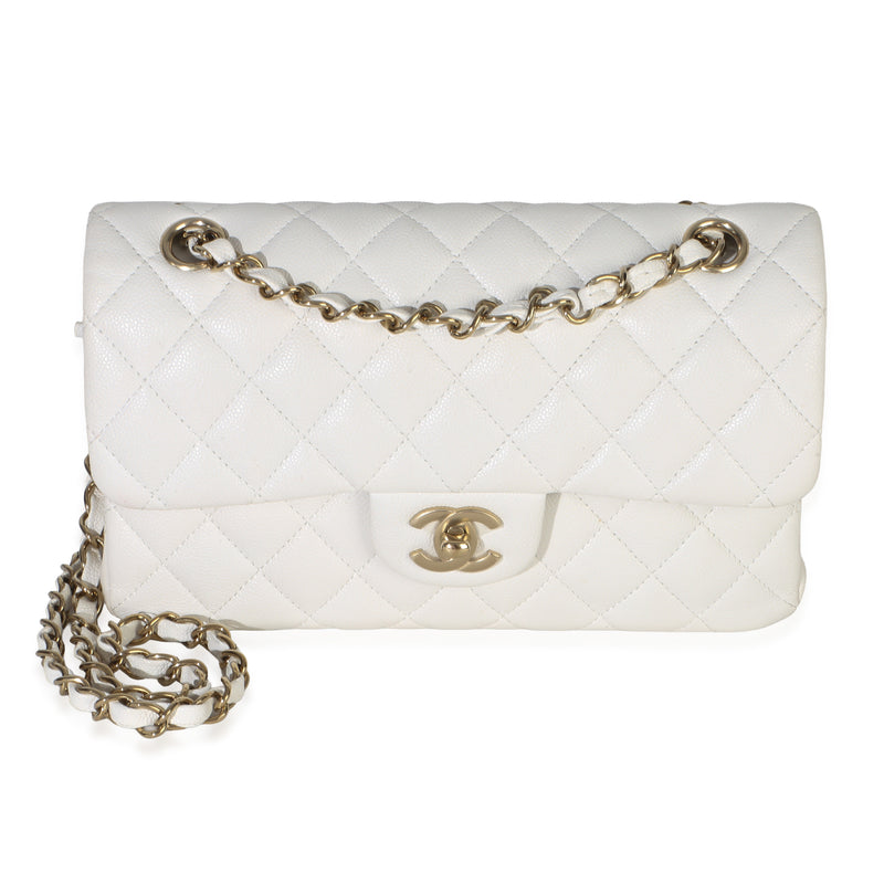 Chanel White Quilted Caviar Small Classic Double Flap Bag Handbag id