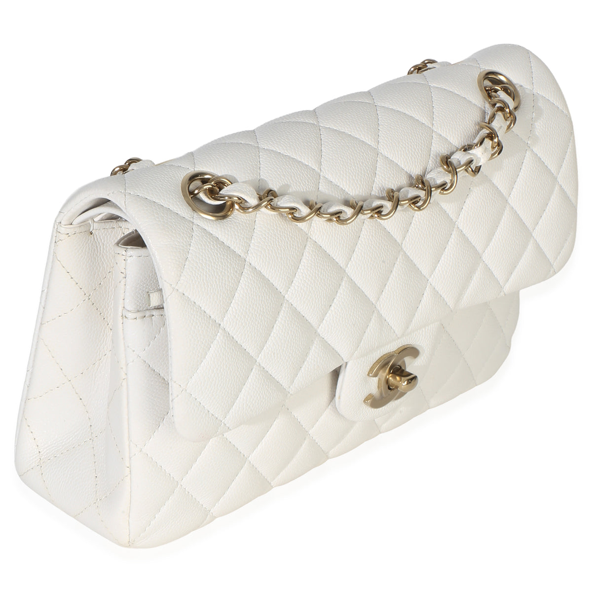 Chanel White Quilted Caviar Small Classic Double Flap Handbag Handbag 3
