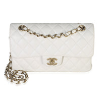 Chanel White Quilted Caviar Small Classic Double Flap Handbag Handbag fv