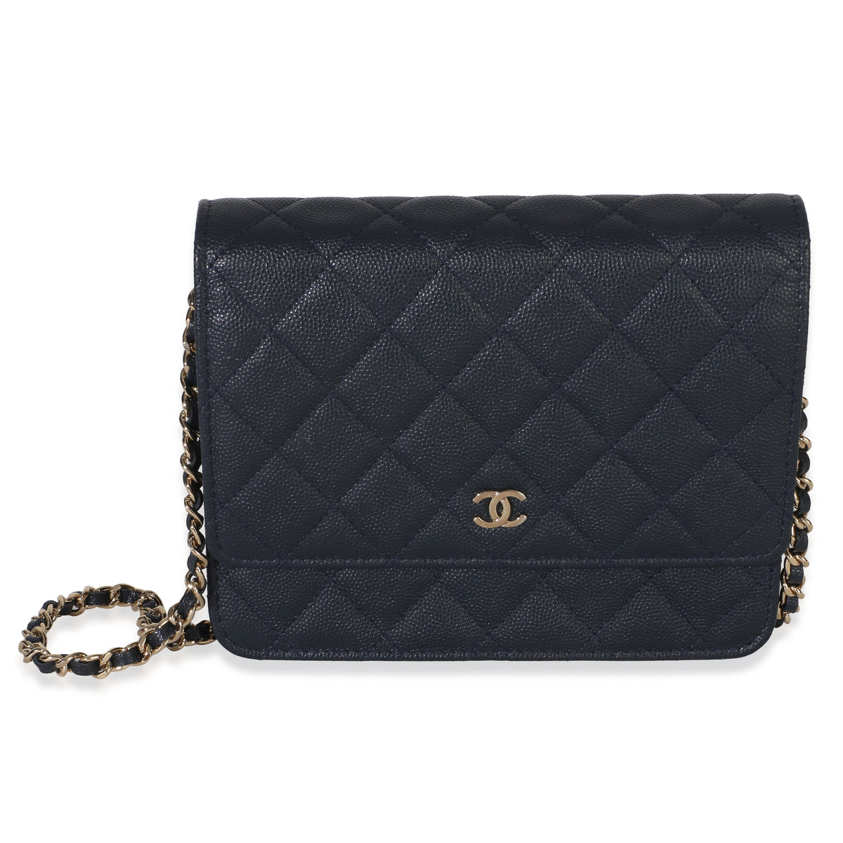 Chanel Navy Quilted Caviar Square Wallet On Chain Handbag id