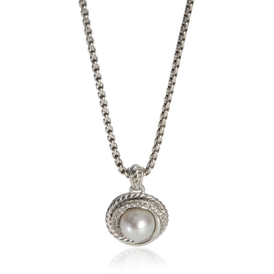 David Yurman Sterling Silver Pearl and Diamond Crossover Pendant fv