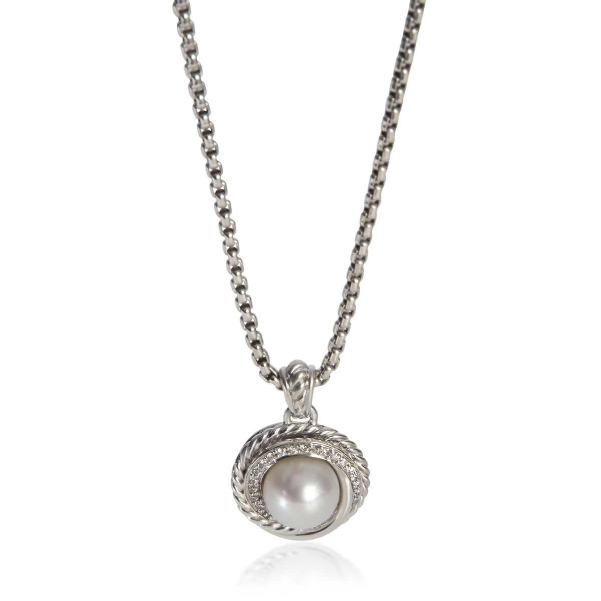 David Yurman Sterling Silver Pearl and Diamond Crossover Pendant fv