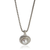 David Yurman Sterling Silver Pearl and Diamond Crossover Pendant fv