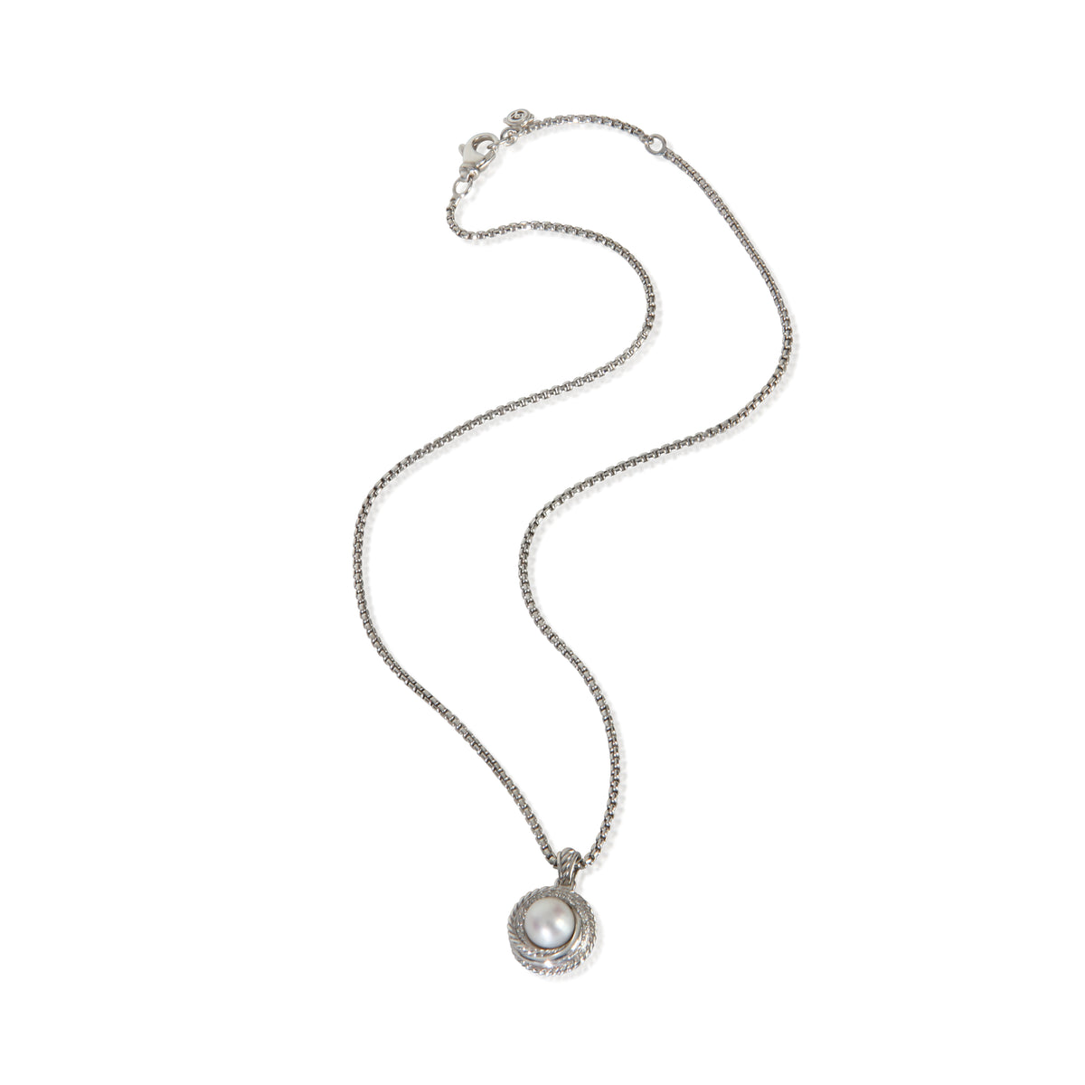 David Yurman Sterling Silver Pearl and Diamond Crossover Pendant pv