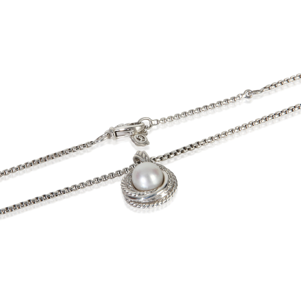 David Yurman Sterling Silver Pearl and Diamond Crossover Pendant sv