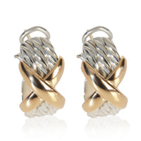 David Yurman Yellow Gold & Sterling Silver  Cable X Hoop Earrings fv