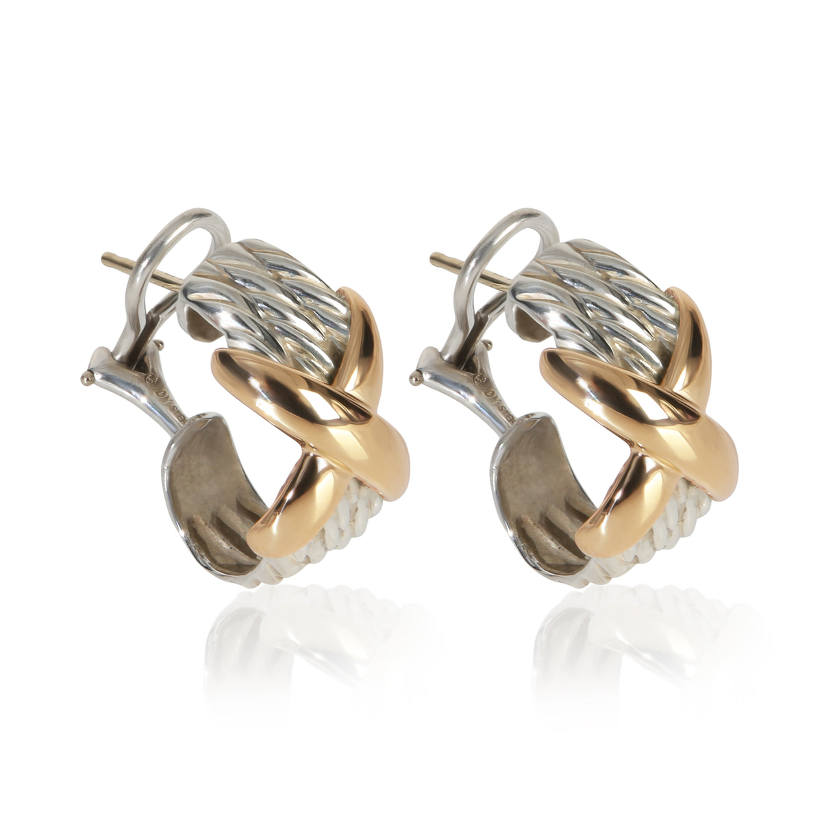 David Yurman Yellow Gold & Sterling Silver  Cable X Hoop Earrings sv