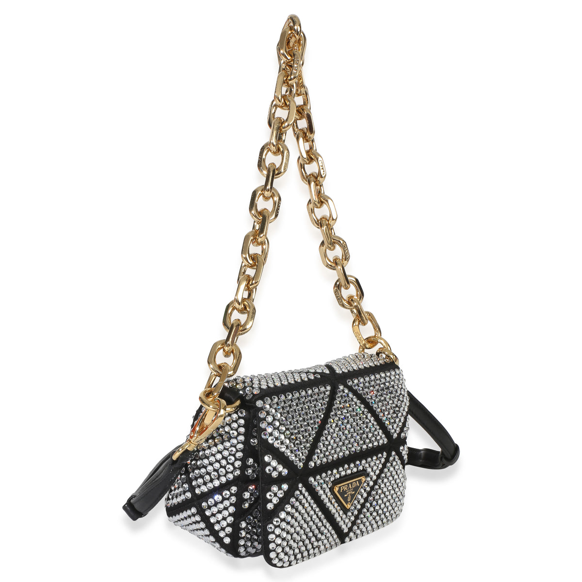 Prada Black Satin Crystal Mini Chain Shoulder Bag Handbag 3