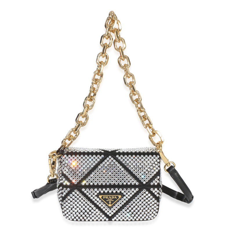 Prada Black Satin Crystal Mini Chain Shoulder Bag Handbag id