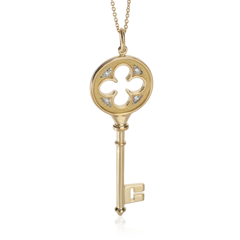 Tiffany & Co. Yellow Gold Diamond Quatrefoil Key Pendant fv