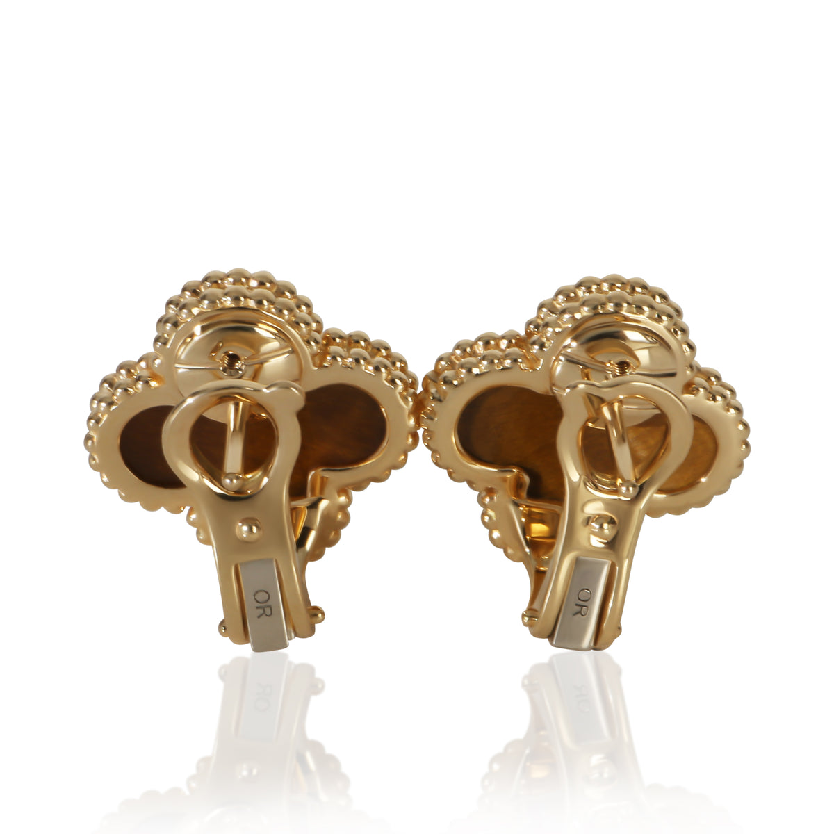 Van Cleef & Arpels Yellow Gold Tiger's Eye Vintage Alhambra Earrings pv