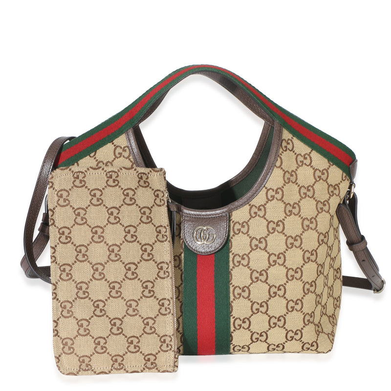 Gucci Beige Ebony GG Supreme Web Ophidia Small Giglio Tote Handbag id