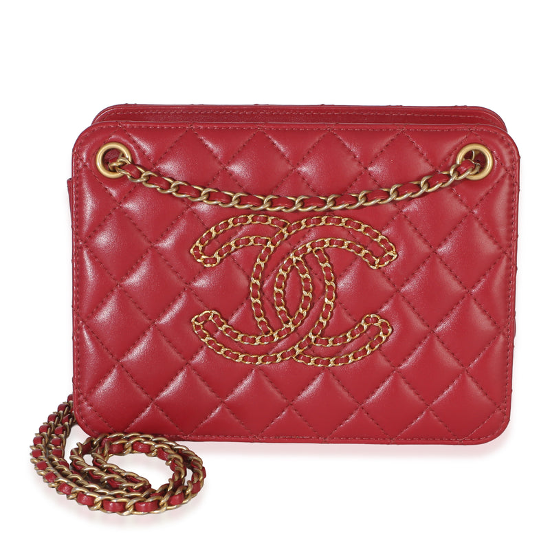 Chanel Red Quilted Calfskin Small CC Accordion Chain Shoulder Bag Handbag id