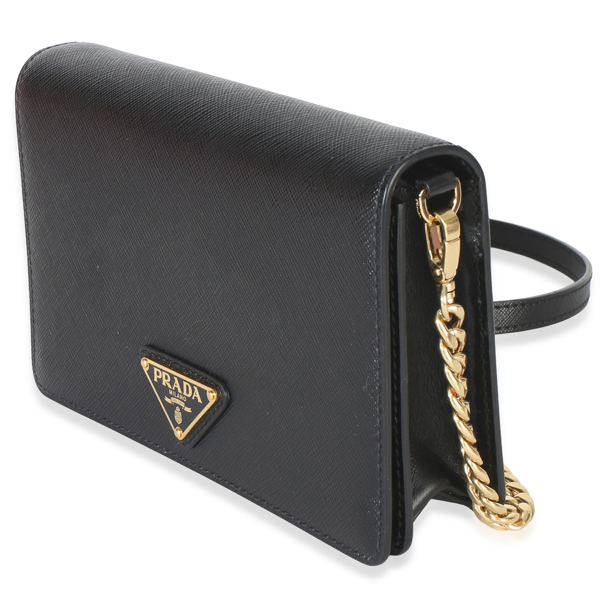 Prada Black Saffiano Triangle Logo Chain Flap Bag Handbag 2