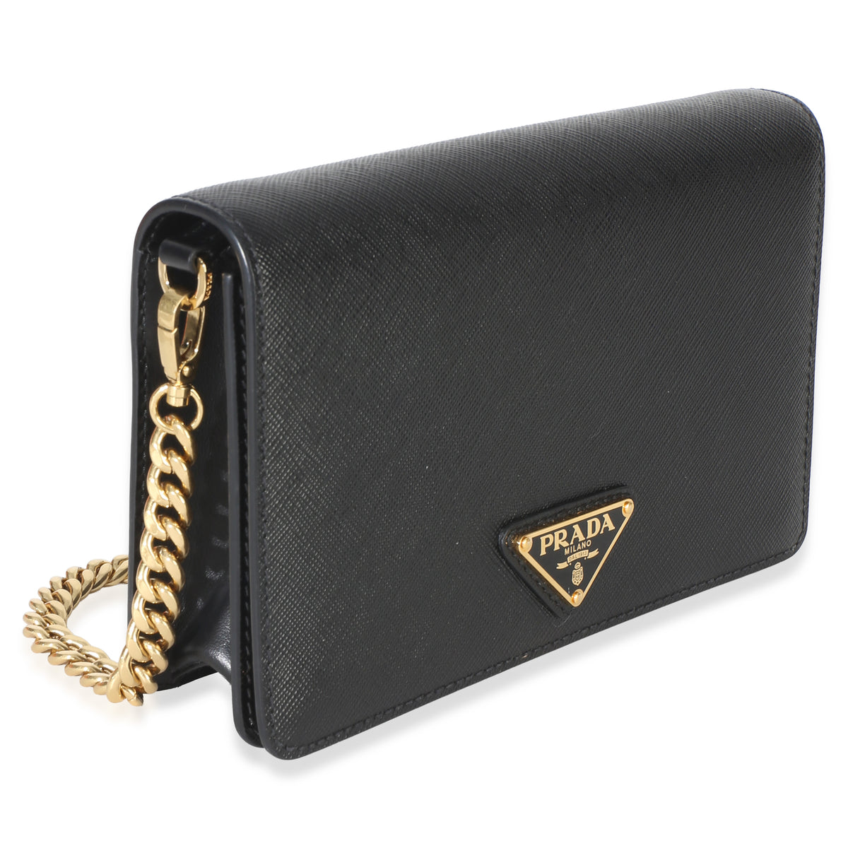 Prada Black Saffiano Triangle Logo Chain Flap Bag Handbag 3