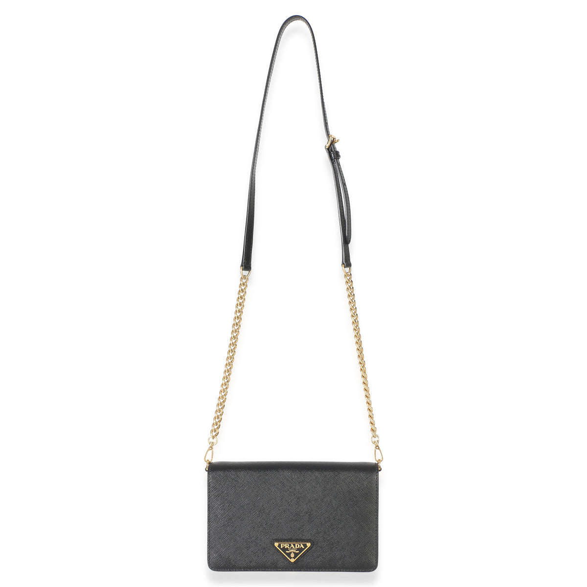 Prada Black Saffiano Triangle Logo Chain Flap Bag Handbag 8