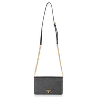 Prada Black Saffiano Triangle Logo Chain Flap Bag Handbag 8
