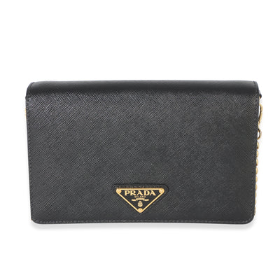 Prada Black Saffiano Triangle Logo Chain Flap Bag Handbag fv