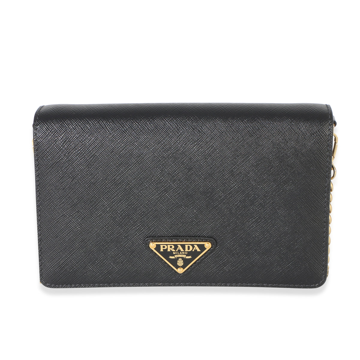 Prada Black Saffiano Triangle Logo Chain Flap Bag Handbag fv