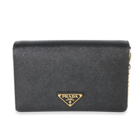 Prada Black Saffiano Triangle Logo Chain Flap Bag Handbag fv