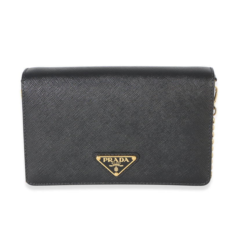 Prada Black Saffiano Triangle Logo Chain Flap Bag Handbag fv
