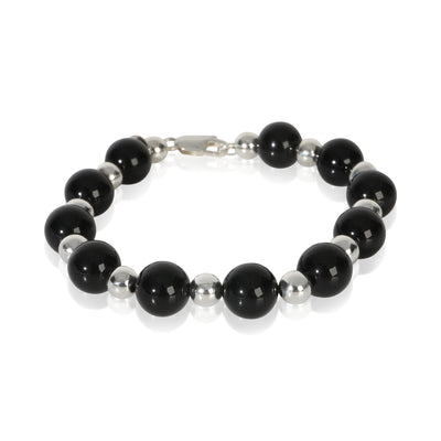 Tiffany & Co. Sterling Silver Onyx Vintage Bead Bracelet fv