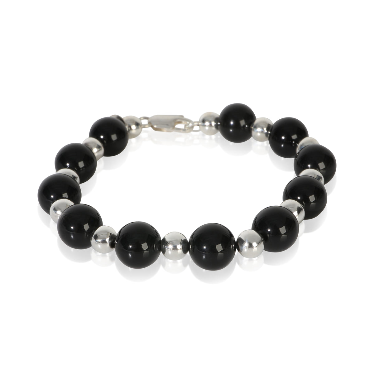 Tiffany & Co. Sterling Silver Onyx Vintage Bead Bracelet fv