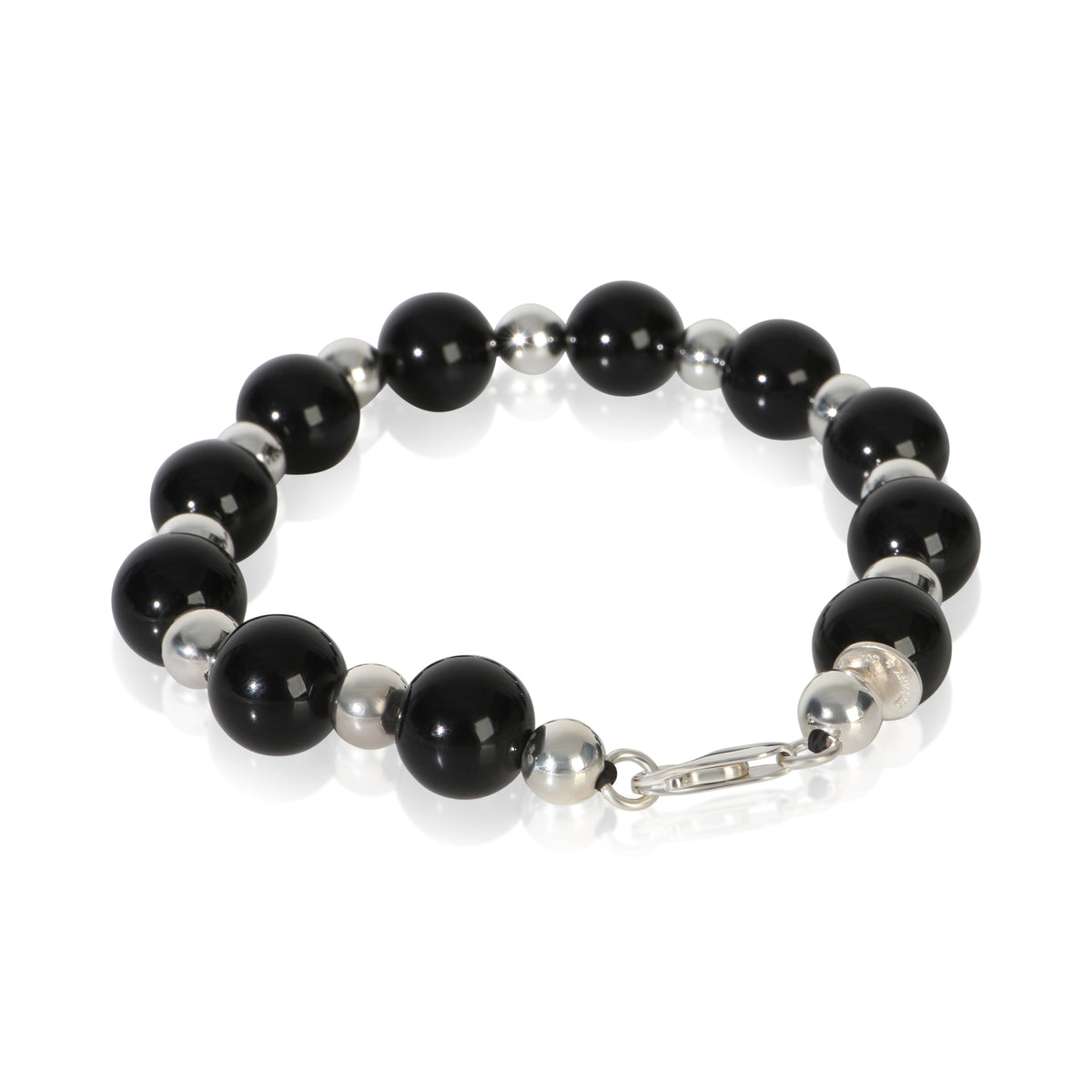 Tiffany & Co. Sterling Silver Onyx Vintage Bead Bracelet pv