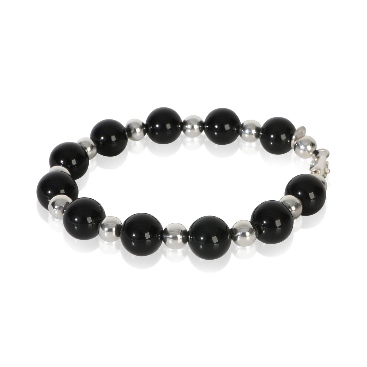 Tiffany & Co. Sterling Silver Onyx Vintage Bead Bracelet sv