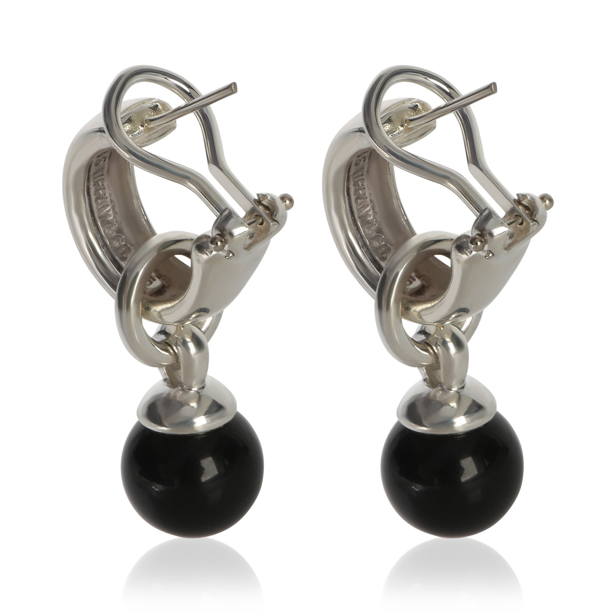 Tiffany & Co. Sterling Silver Onyx Vintage Onyx Drop Earrings pv