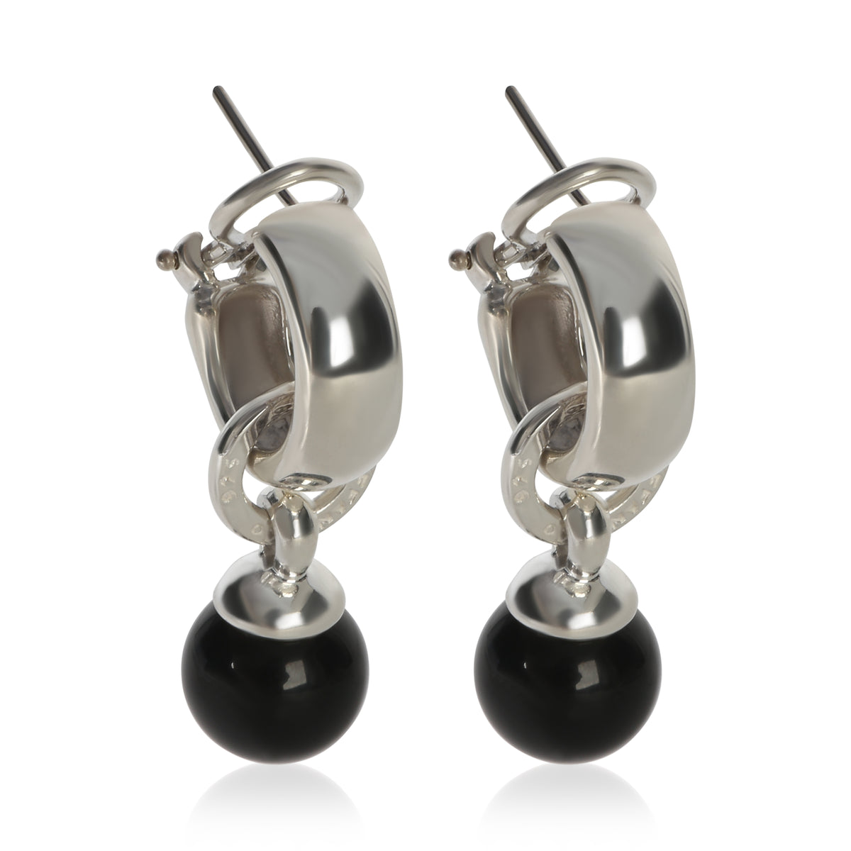 Tiffany & Co. Sterling Silver Onyx Vintage Onyx Drop Earrings fv