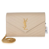 Saint Laurent Beige Grain De Poudre Matelasse Chevron Monogram Chain Wallet Handbag id