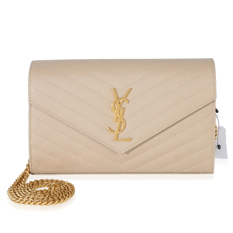 Saint Laurent Beige Grain De Poudre Matelasse Chevron Monogram Chain Wallet Handbag id